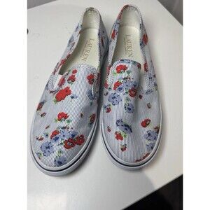 Lauren Ralph Lauren Janis pinstripe floral canvas slip-on sneakers 6B